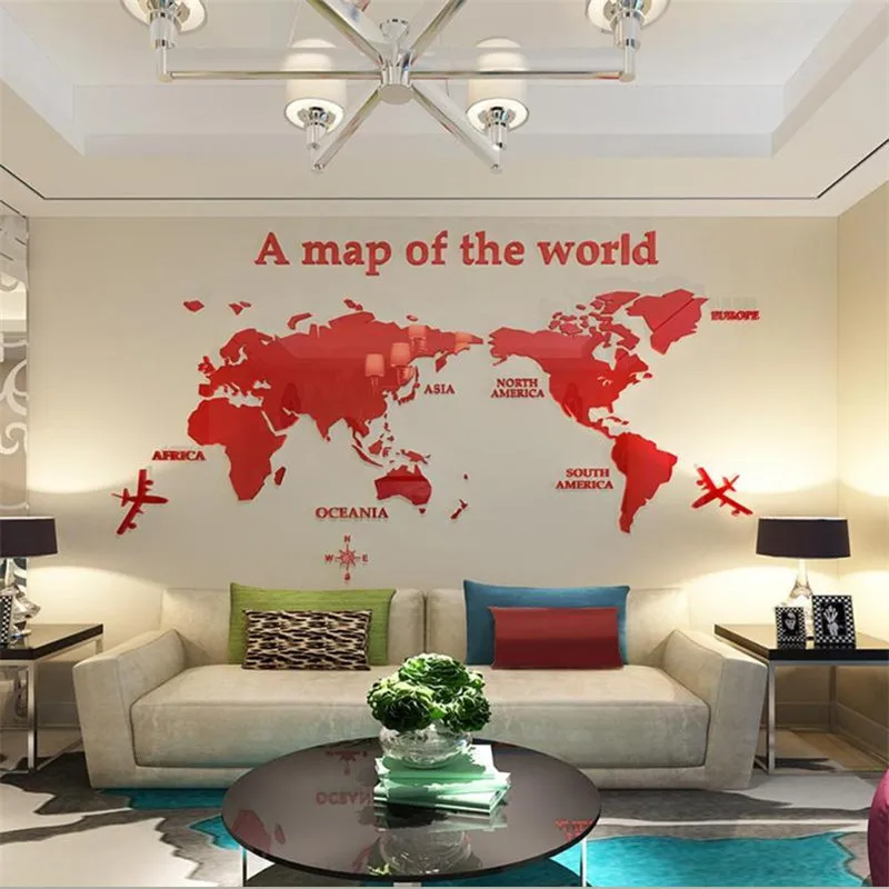 diy 3D Acrylic World Map Wall Stickers For Office Room Living Room TV Background Decoration Map of World Mirror Wall Stickers (2)