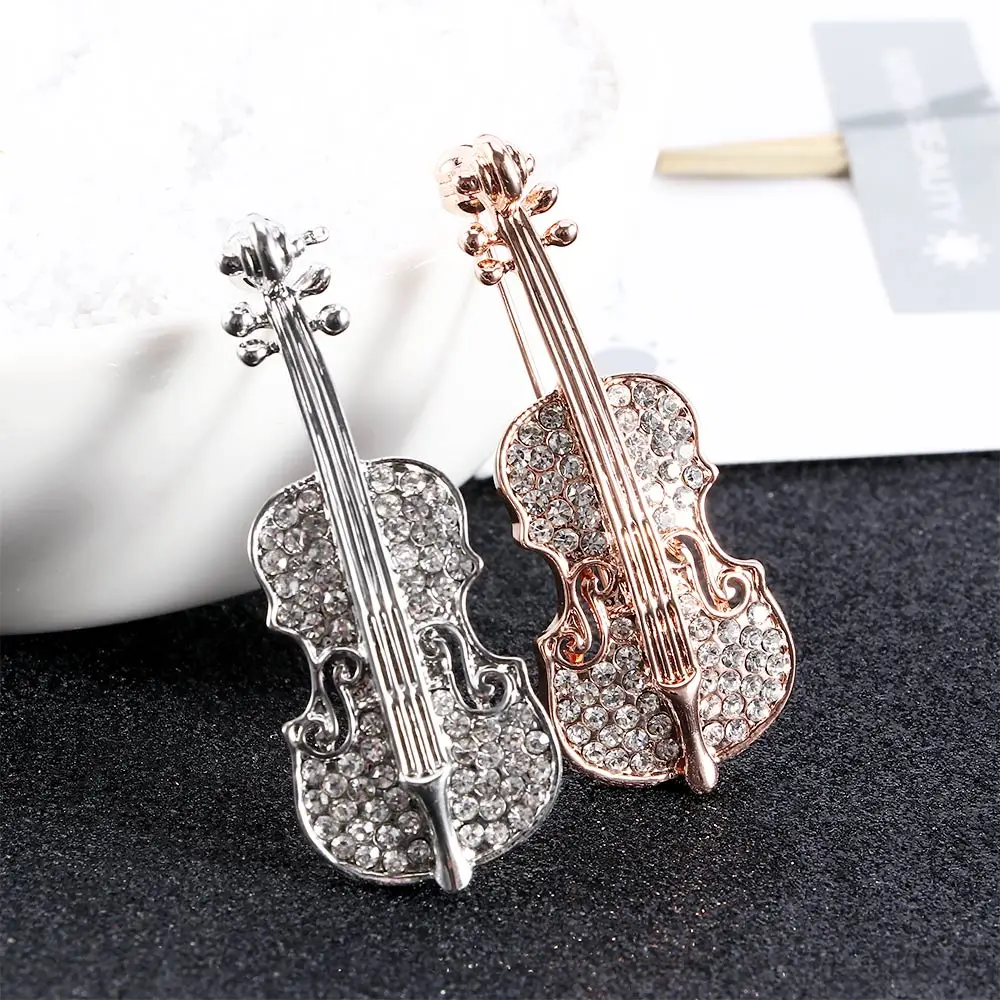 

Creative Musical Violin Brooches for Women and Men Personality Crystal Rhinestone Brooch Pin Scarf Sweater Clips Jewelry Gifts