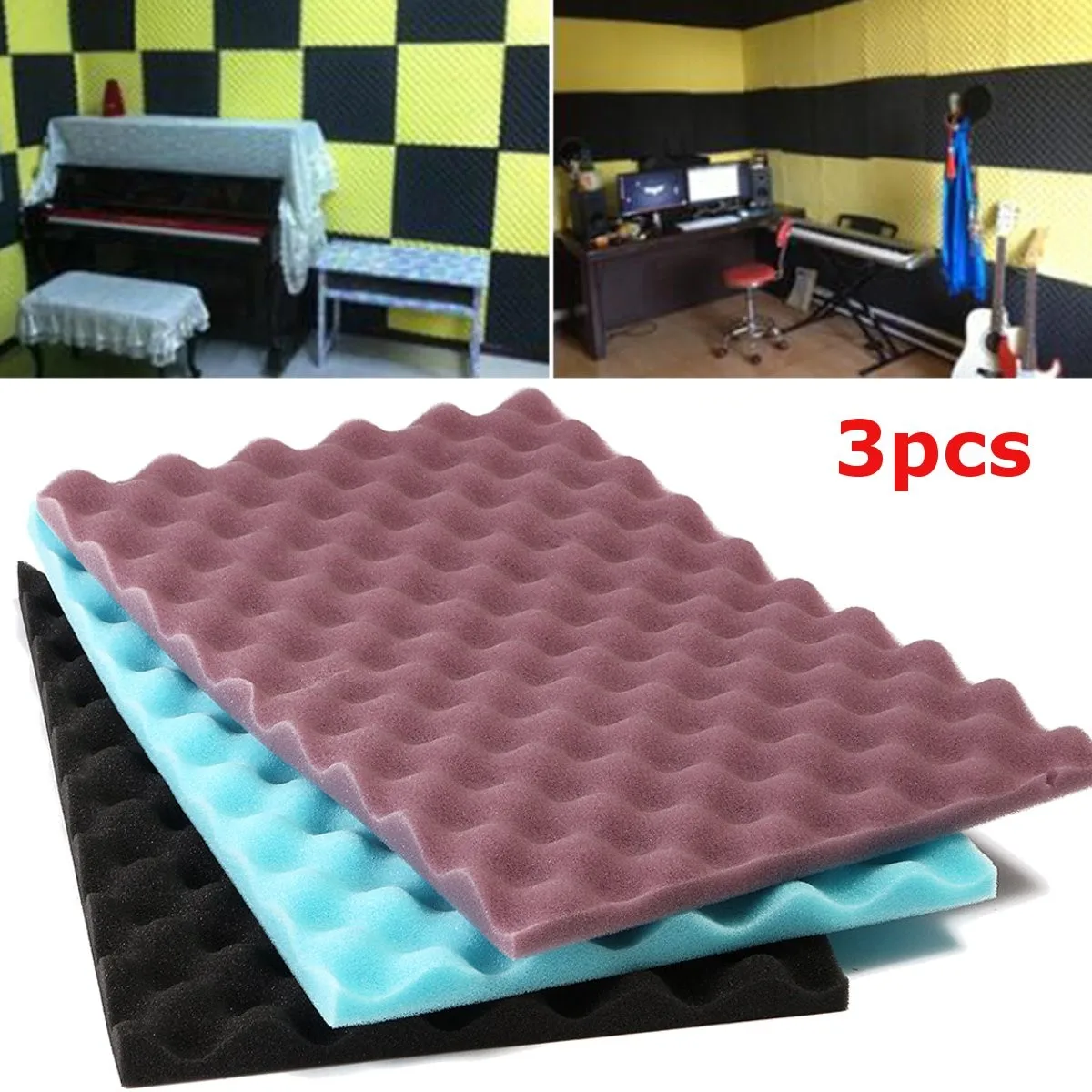 

3Pcs Soundproofing Foam Studio Acoustic Foam Soundproof Absorption Treatment Panel Tile Wedge Polyurethane Foam Insulation Noise