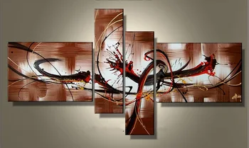 

Perfect Golden Black Red Lines Hand-Painted Modern Abstract Oil Paintings on Canvas Wall Art for Living Room Home Office Decor