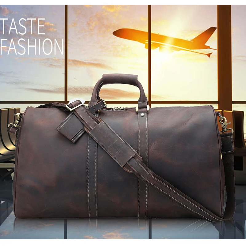 

Tiding Luxury Designer Italian Cow Leather Travel Duffle Vintage Solid Soft Large Capacity Dark Brown Tote Bags Women New