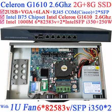 Дешевый брандмауэр-маршрутизатор с 6 гигабитными LAN Intel Celeron G1610 2,6 Ghz 2G ram 8G SSD