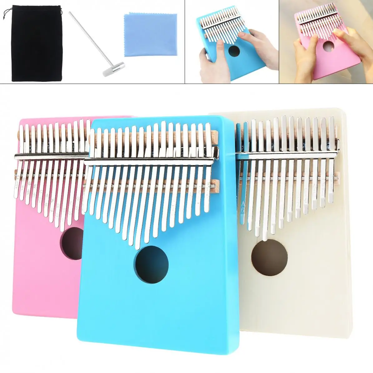 

17 Key Thumb Piano Finger Piano Kalimba Single Board Pine Mbira Mini Keyboard Musical Instrument with Tuning Hammer Storage Bag