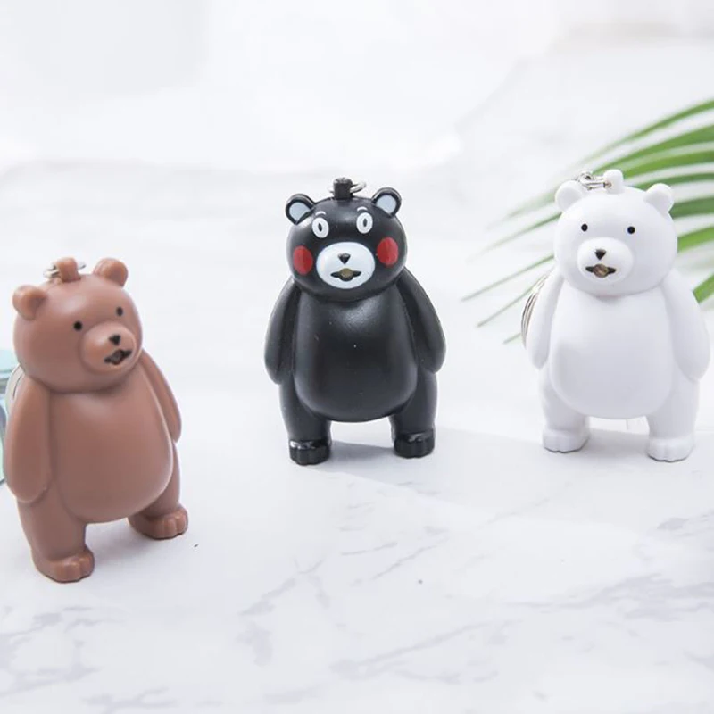 

1 Pc Hot sale Bear LED luminous key chain Sound light LED flashlight Kumamon Bear keychain Kids Luminous toy