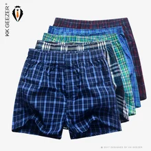 Hommes Sous-Vêtements Boxers Shorts Casual Coton Sommeil Slip Haute Qualité Marques Plaid Lâche Confortable Homewear Rayé Culottes