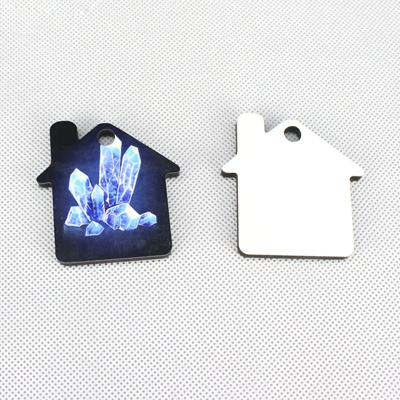 Double White Blank House Key Chain Sublimation Wooden Key Rings 50Pcs 