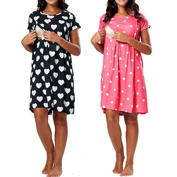 

Women Maternity Gown Short Sleeve Heart-shaped Wave Point Nursing Breastfeeding Dress Pregnancy Dresses Summer Vestido Lactancia