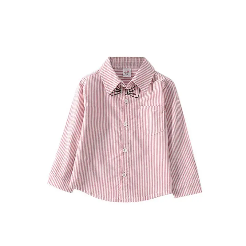 Baby Shirt Long Shirts Clothes Spring Autumn Kids Boy Girl Long Sleeve Shirt Vertical Striped bow-knot Tops Shirt Pocket