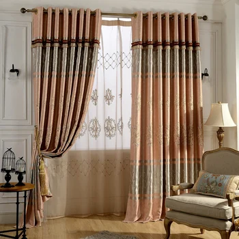 

European Embroidered Blackout Curtains for Living Room Beaded Sequins Window Curtains for the Bedroom Lace Luxury Curtains