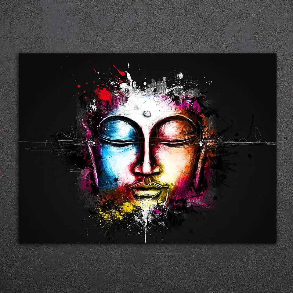 1 Panel Framed HD Printed Buddha Watercolor Face Wall Art Picture