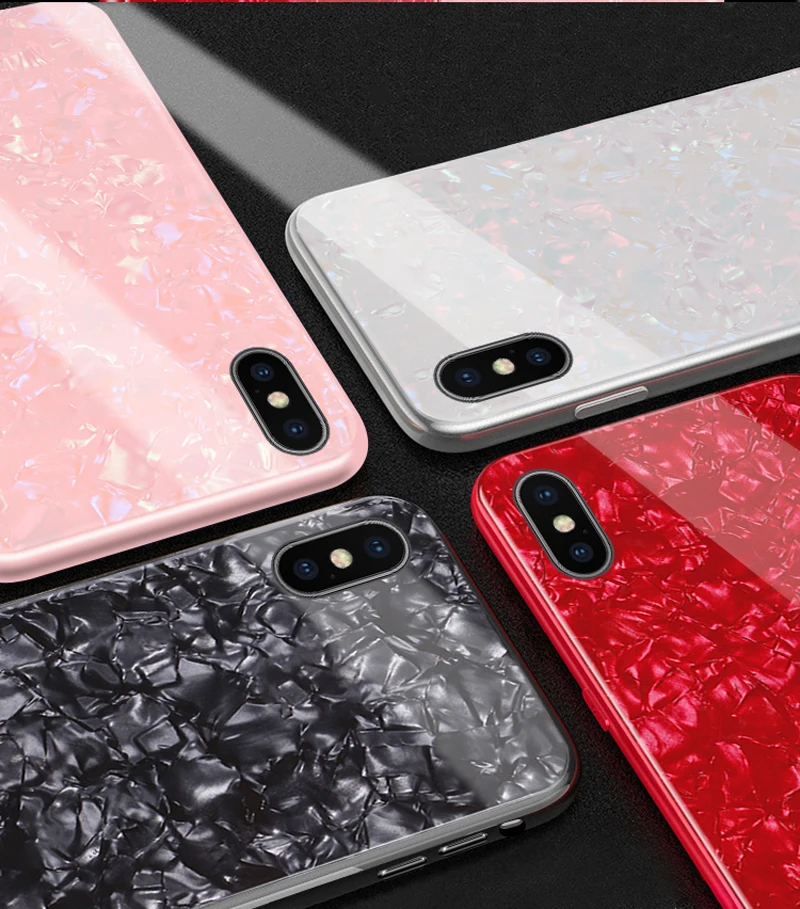 

For iPhone 7 8 Plus X XS MAX XR Cover Luxury Bling Shell Soft Edge Tempered Glass Cases For iPhone 6 6S Plus Case
