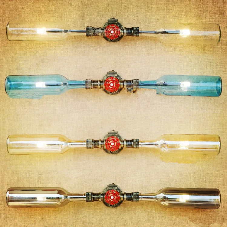 

Glass Retro Loft Industrial Wall Lamp Vintage With 2 Lights Fixtures Pipe Bottle Shape Wall Sconce Arandela Applique LED