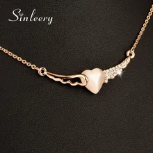 SINLEERY Charm Angel Wings Of Opal Heart Choker Necklace Women Rose Gold Color Chain Jewelry Christmas Gifts Xl464 SSC
