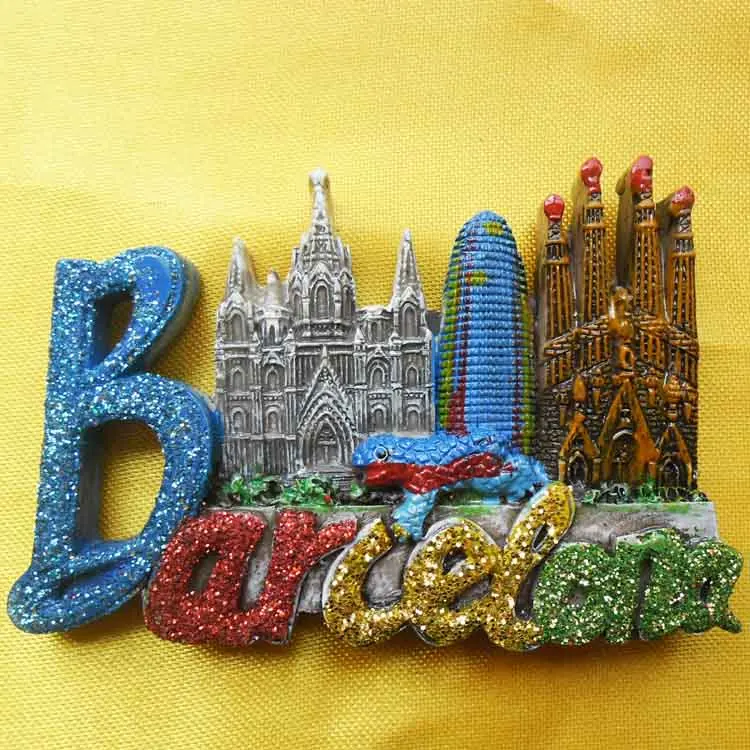 

Lychee Spain Barcelona Scenic Refrigerator Magnetic Sticker Famous Spot Landscape Fridge Magnets Modern Home Decorations