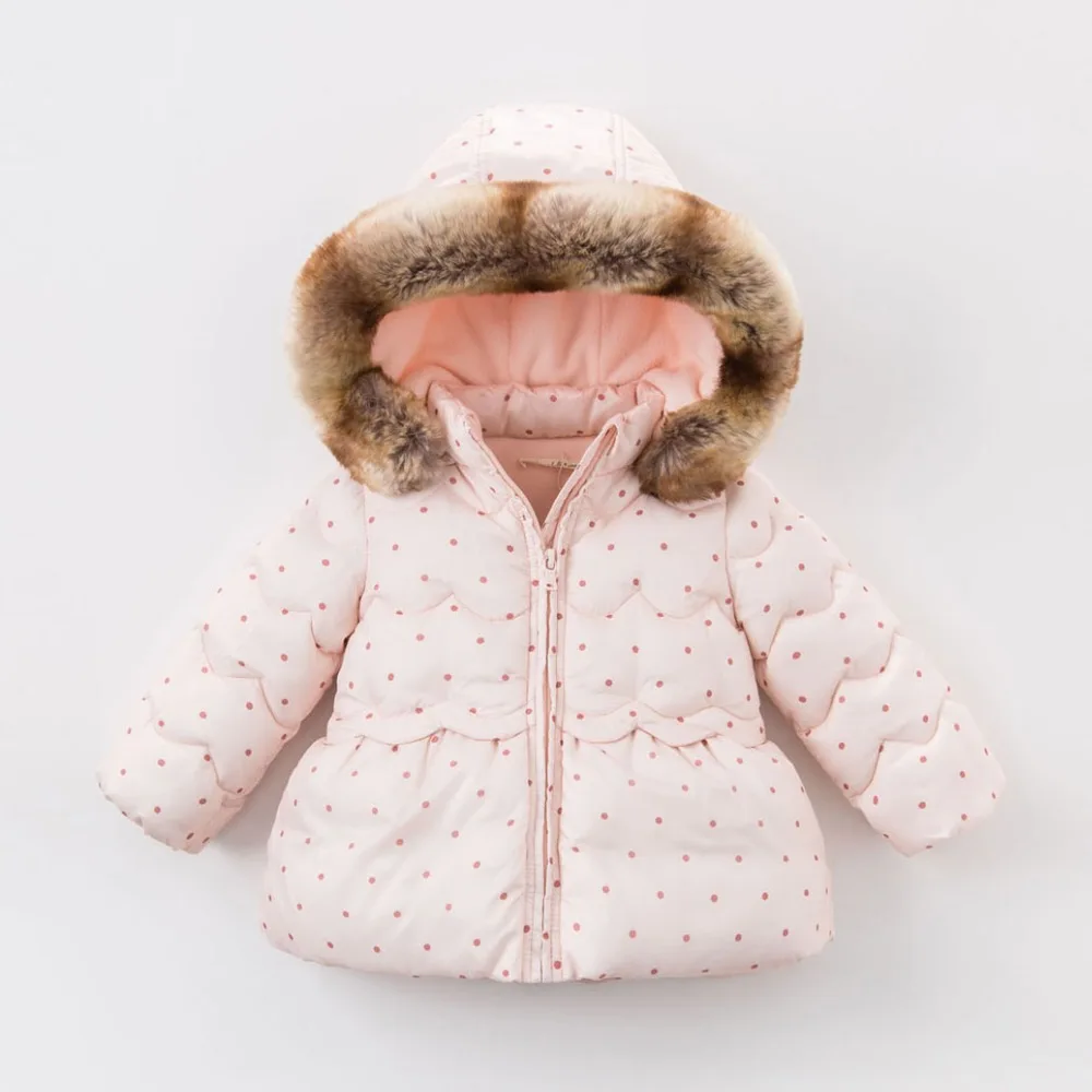 Cute Dot Detachable Cap Children Baby Girl Winter Jackets Toddler Girl