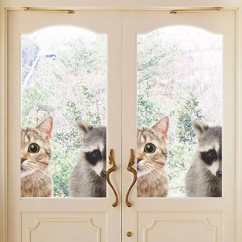

Funny 3D Cat Raccoon Half face Peeking Wall sticker Art decals door decorations cute animal window stickers for home decor