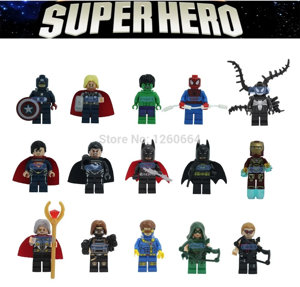 

15pcs Collection Avengers Brick Toy Mini Man Hulk Batman Building Blocks Compatible With Lego