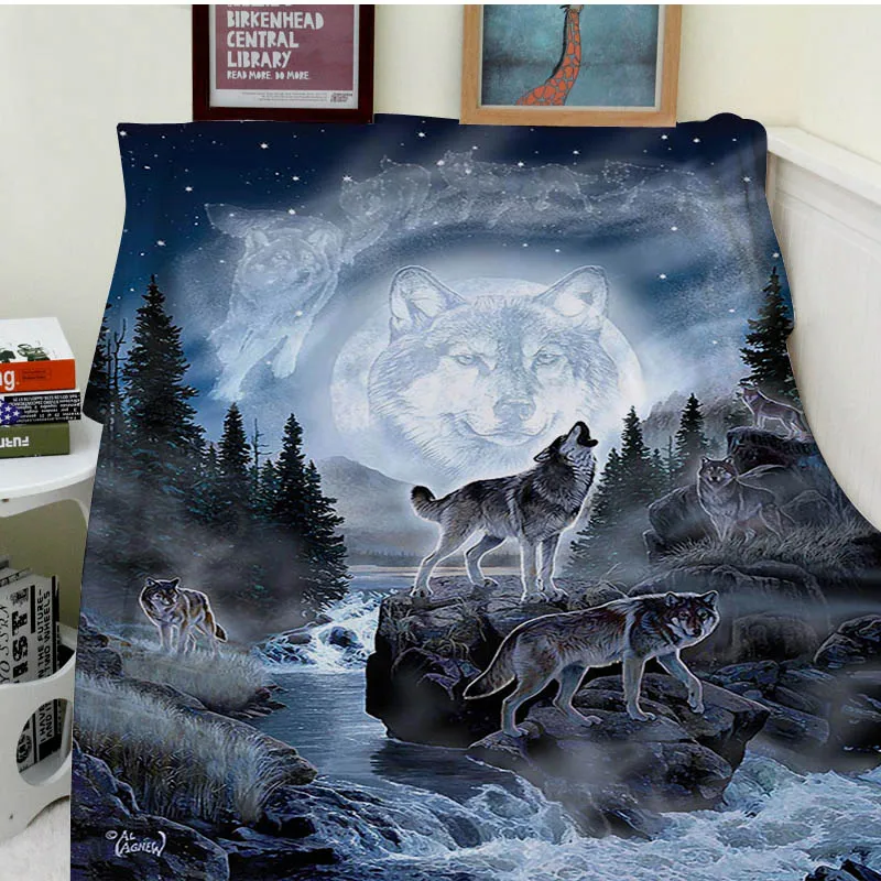 Blanket Comfort Warmth Soft Plush Easy Care Machine Wash Moon Wolf Sofa