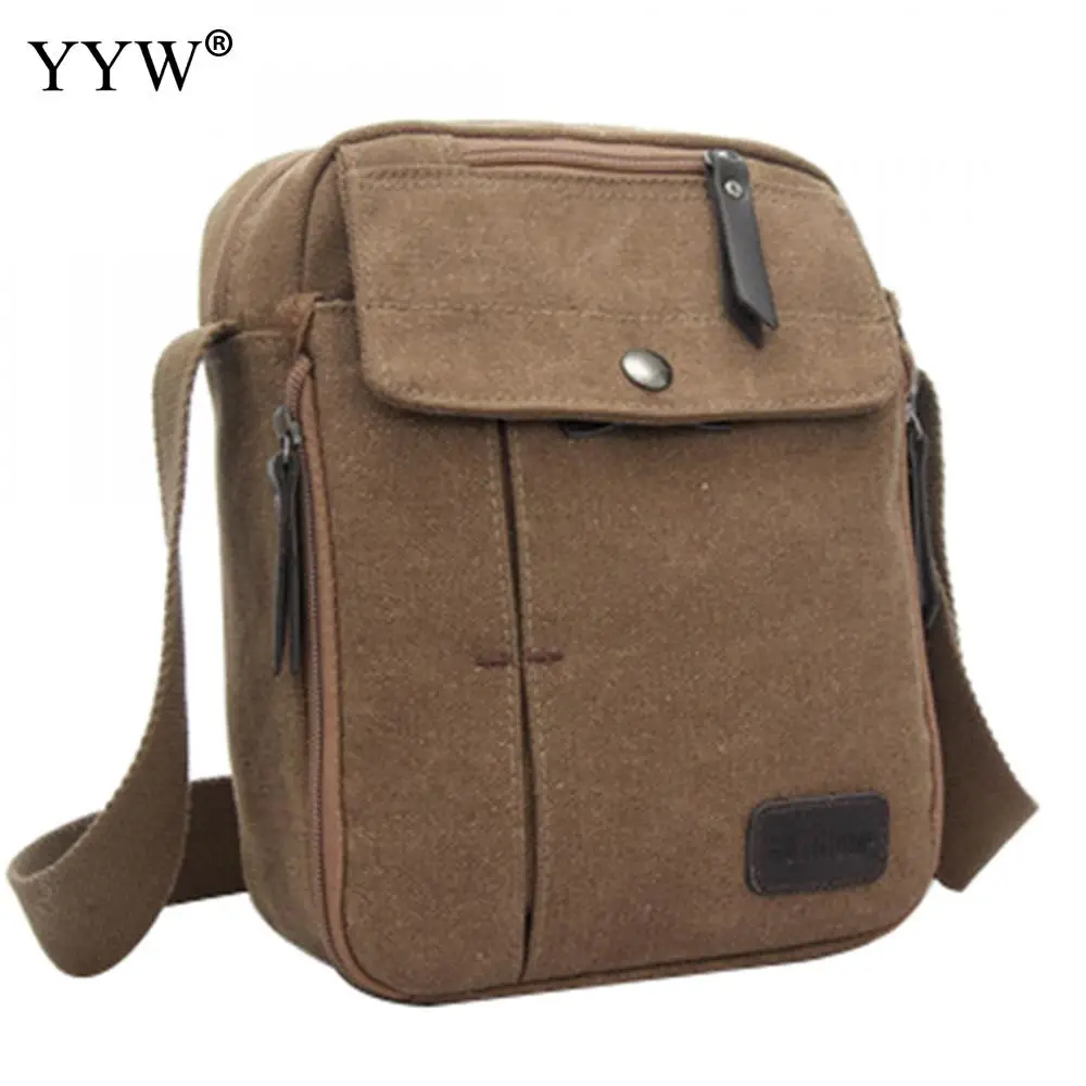 

High Quality Coffee Color Male Shoulder Bag Canvas Fashion Men Khaki Crossbody Bag Men's Messenger Bag Casual Top-Handle Bag
