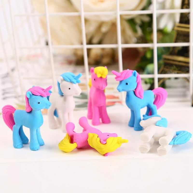 

1pcs Cute Cartoon Creative Animal Unicorn Pencil Eraser Kawaii for School Student Stationery Kids Prize Writing Drawing Gift
