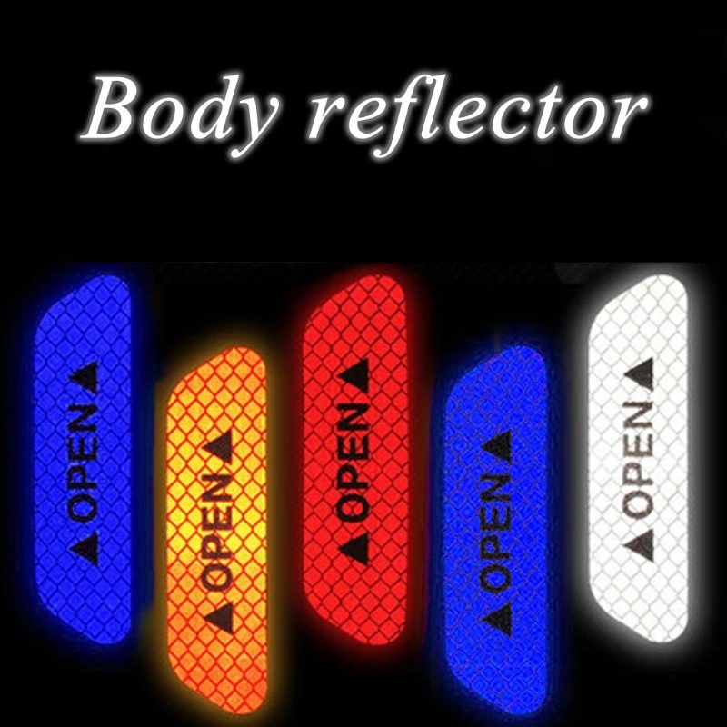 

QILEJVS 4Pcs/set Auto Warning Mark OPEN Car Door Stickers Reflective Tape Reflective Strips Safety