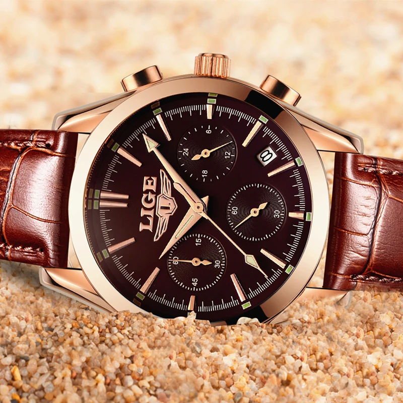 2017 New Fashion Man Watches Top Luxury LIGE Brand Quartz-watch Leather Strap Waterproof Male Business Watches relogio masculino