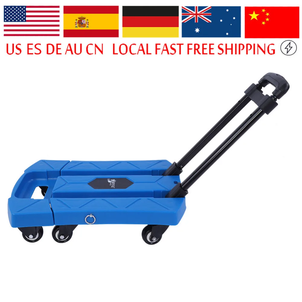 6 Wheels Folding Portable Telescopic Handle Cart Blue Household