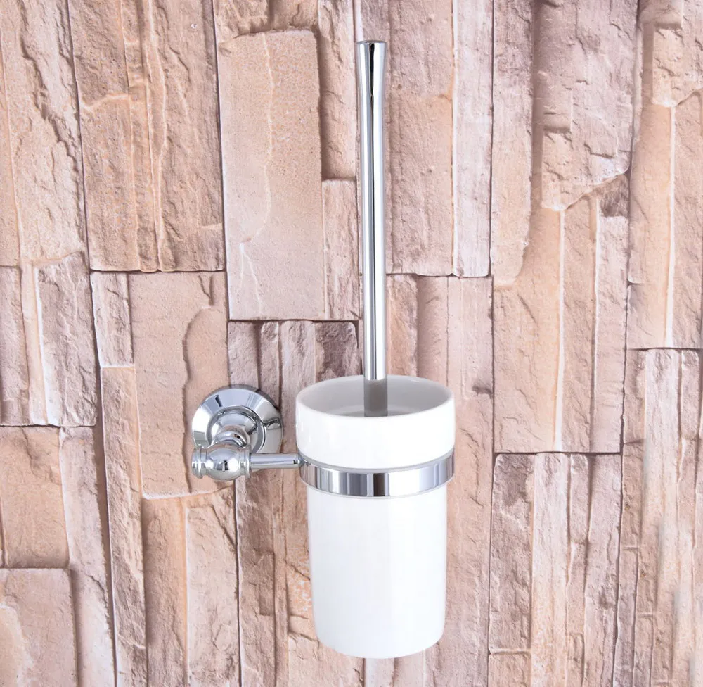 

Wall Mounted Polished Chrome Brass Bathroom Toilet Brush Holder Set Bathroom Accessory Single Ceramic Cup mba795