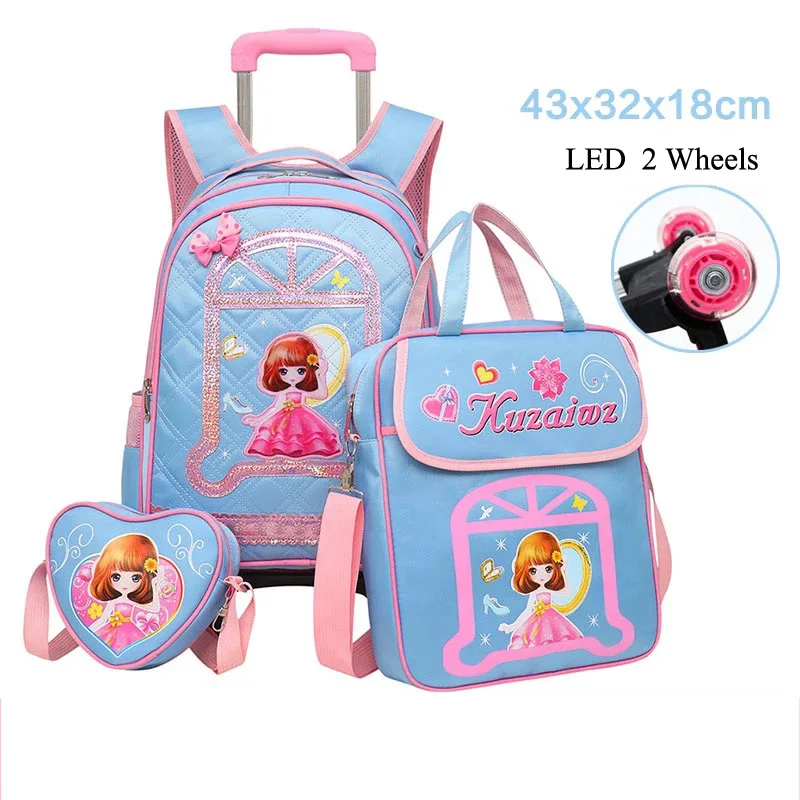 3 шт. сумка на колесах багаж набор детские школьные рюкзаки для девочек Милая дорожная сумка, чемодан на колесиках Детская сумка для багажа - Цвет: LED 2 wheels