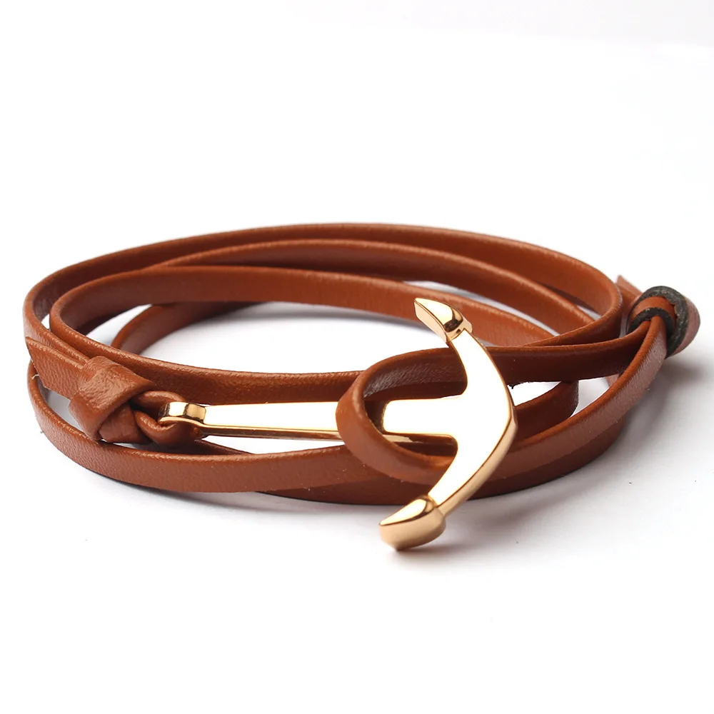 

Handmade Luxury Brand Gold Anchor Bracelets for Men Women Charm Couple Retro Leather Survival Bracelet Jewelry Accessories SL025
