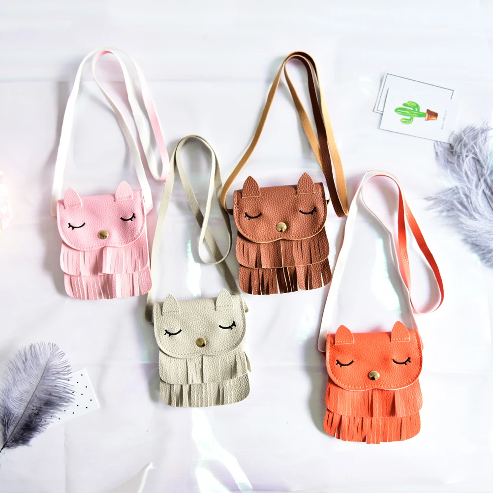 1PCS Kids bag Cross Body Tassel Tote Purse Messenger Satchel Bag Baby Girls Cute Cat Shape