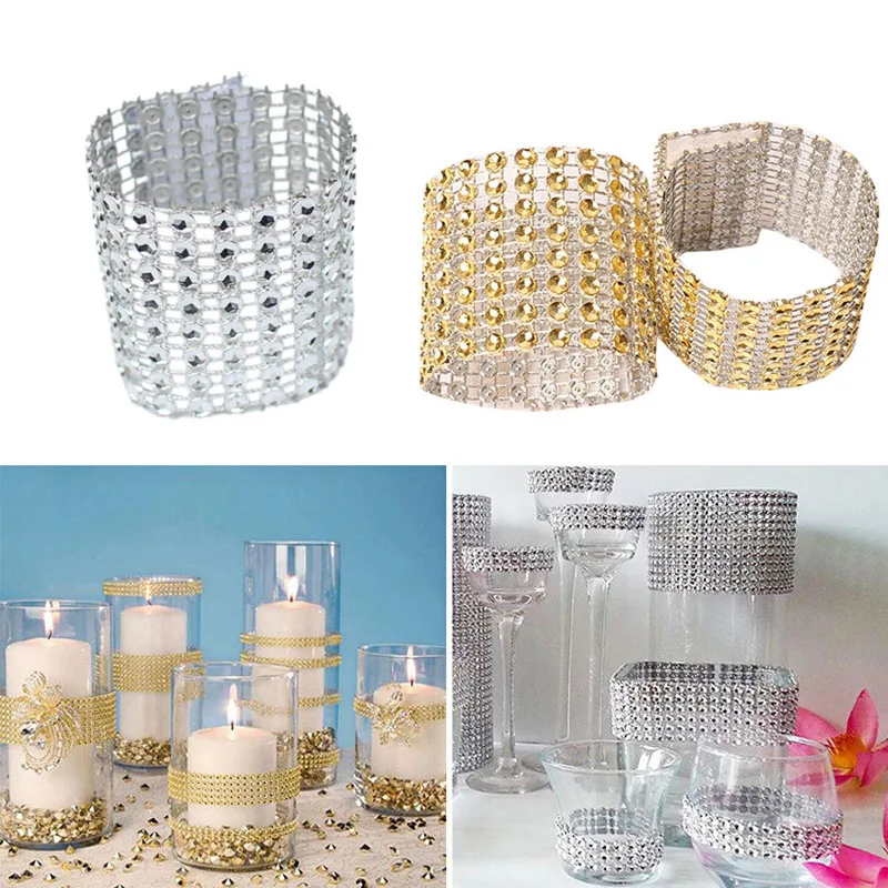 

10Pcs Roll Crystal Ribbons Mesh Trim Bling Diamond Wrap Cake Napkin Ring Party Wedding Table Decoration Party Hot Sale