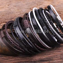 S537 Лот 6 шт Серфер кожаный пенька Плетеная браслет мужской нарукавник металлическая застежка