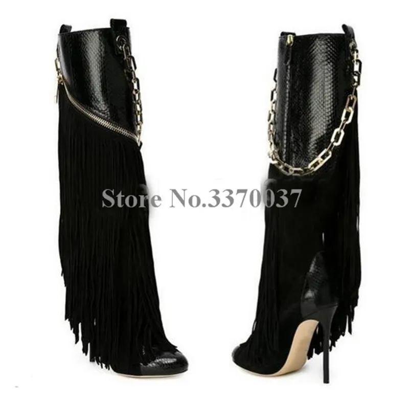 high heel boots with chains