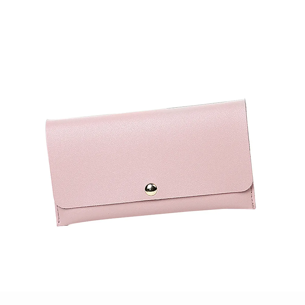 Мягкий однотонный удобный длинный маленький кошелек с принтом для девушек и женщин, кошелек для мелочи из искусственной кожи, клатч - Цвет: Pink