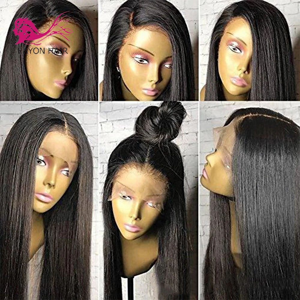 EAYON бразильские полные кружевные человеческие волосы парики с шелковистыми прямыми волосами для черных женщин Remy человеческие волосы с волосами младенца 130% плотность