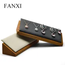 

FANXI Solid Wood Beige&Dark Gray Necklace Pendant Display Stand with Microfiber Insert for Exhibition Jewelry Earring Holder