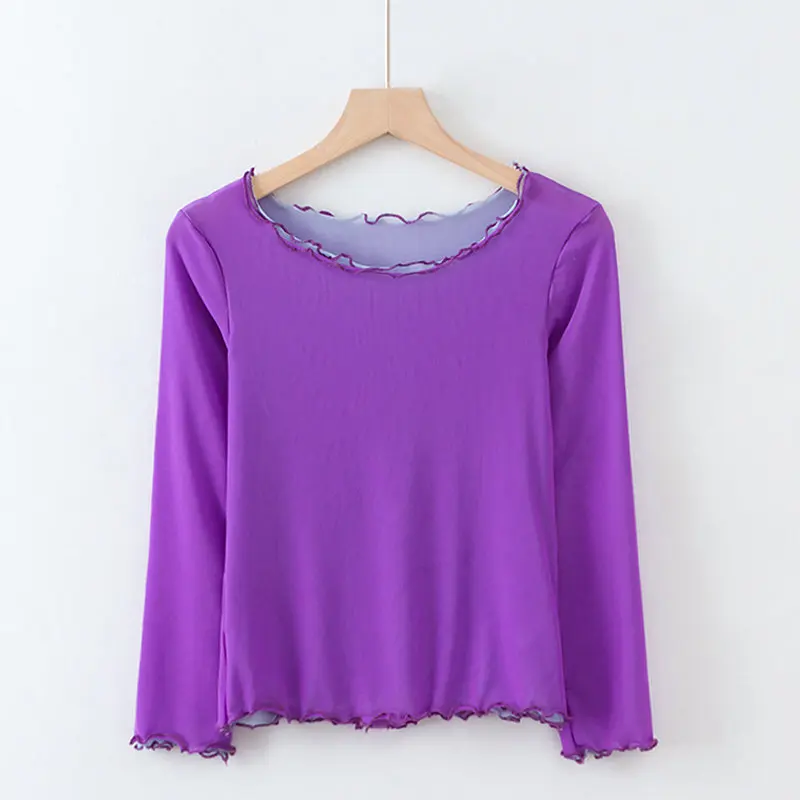 Ретро мода двойной слой обрезанный сетчатый топ для женщин уличная Осенняя с длинным рукавом укороченный топ Харадзюку стиль футболка Femme - Цвет: purple blue mesh top