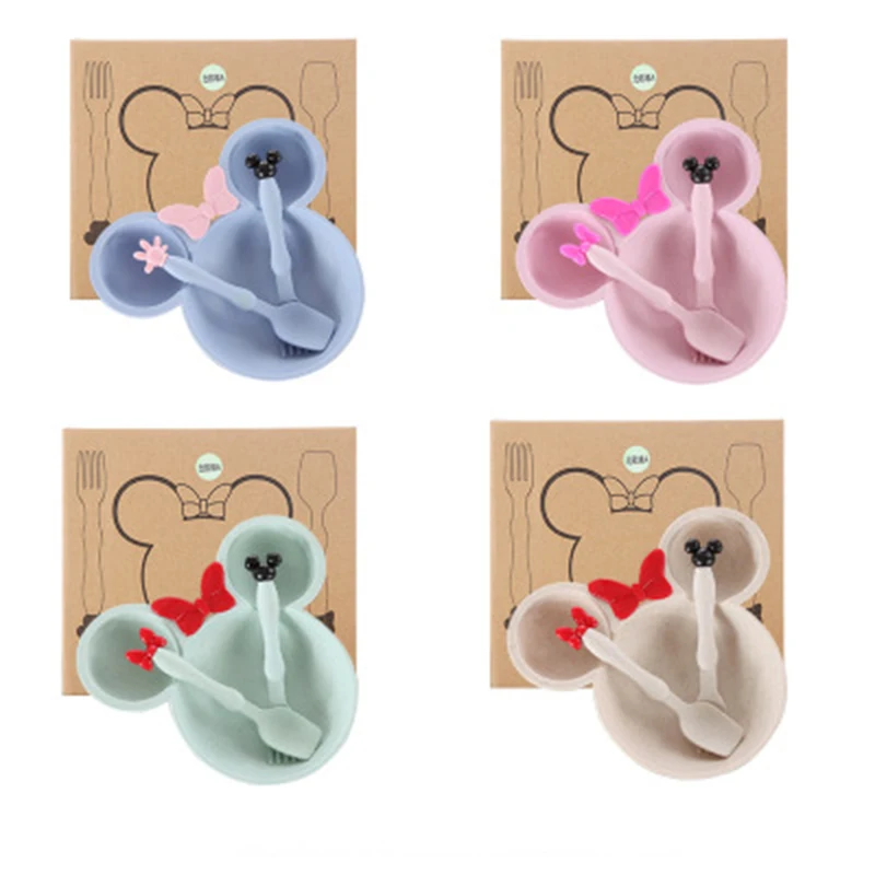 ideacherry Bamboo Baby Tableware Kid Cartoon Divided Bowl Food Grade ECO Children Plate Baby Feeding Dinnerware Eating Food Dish