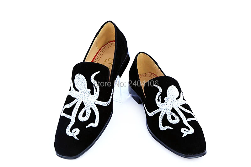 2016 New Design LTTL Men Suede Sneakers Embroidery Flats Slip on Octopus Men Casual Shoes