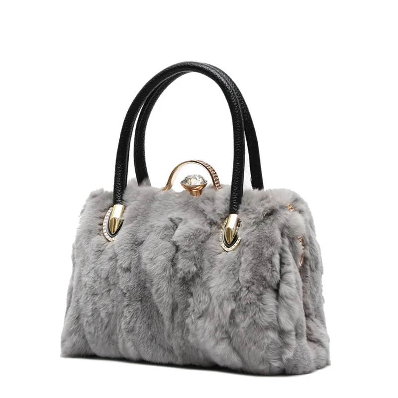 

New Winter Rabbit Fur Handbags luxury handbags women bags designer 2018 With Diamonds Ladies Bag Feminine Shoulder Bags