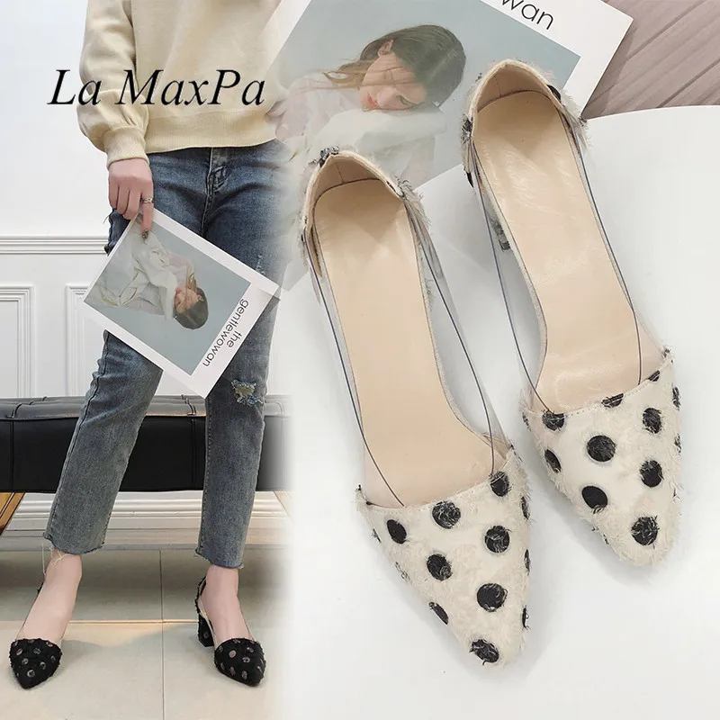black and white polka dot high heels