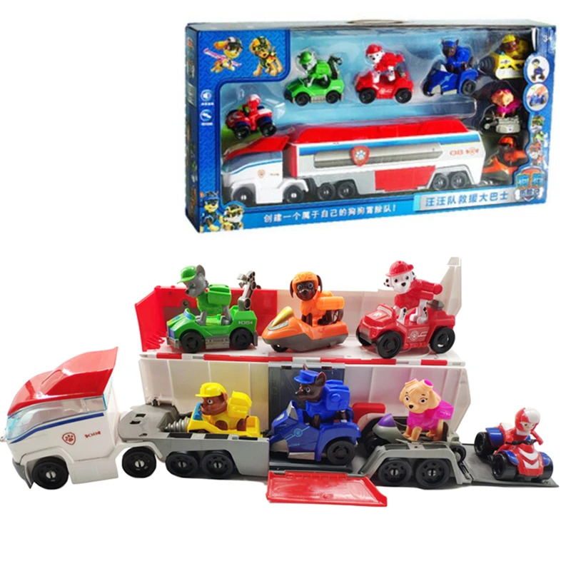 

Paw Patrol Toys Car Toy Bus load Seven Cars Station Wagon Suit Ryder Scroll Music model Action Figures Toys for Children Gifts