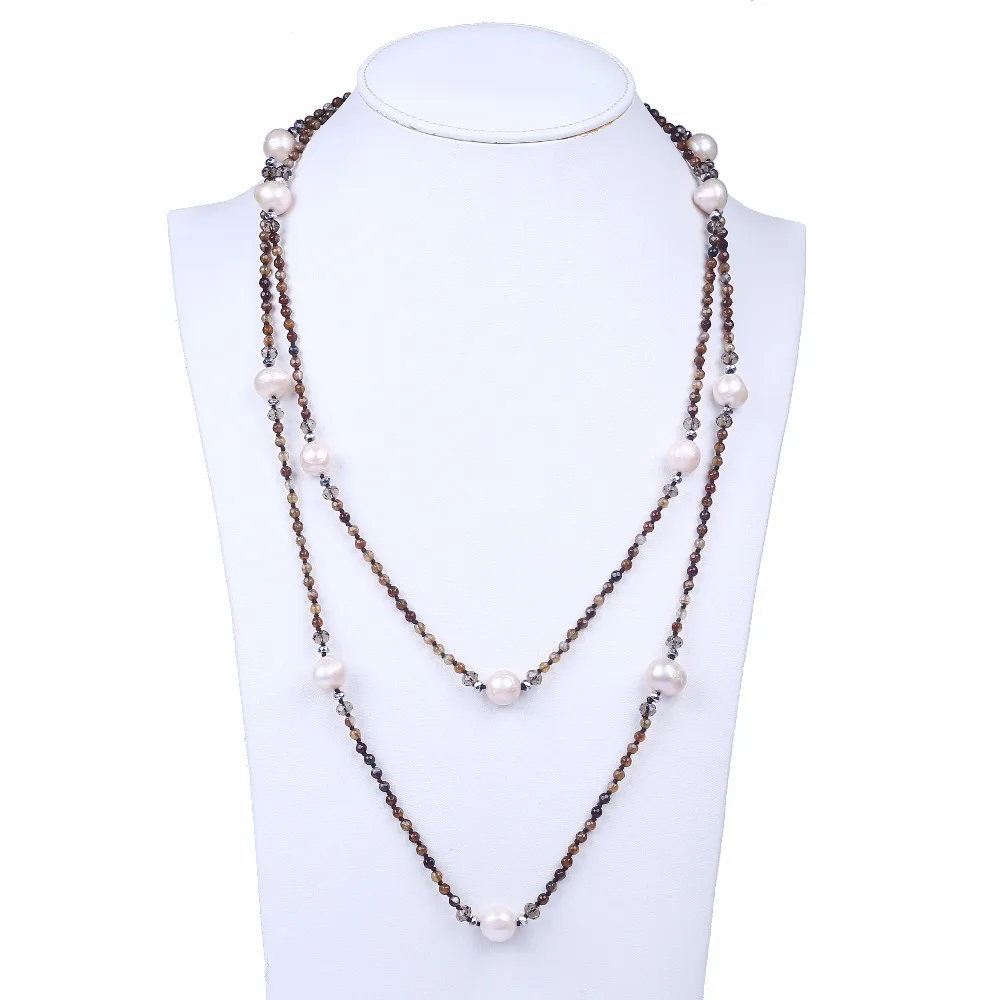 Freshwater pearl bead necklace with crystal,gagte jewellery women long necklace for Christmas gifts
