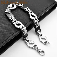 SUNNERLEES модные ювелирные изделия браслет из нержавеющей стали 12 мм Серебряный Черный цвет Геометрическая звено цепь для мужчин женщин SC84 B