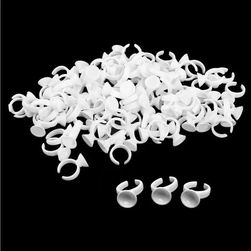 

100Pcs Disposable Glue Ring Holder Pallet For Eyelash Extension Tattoo Set White