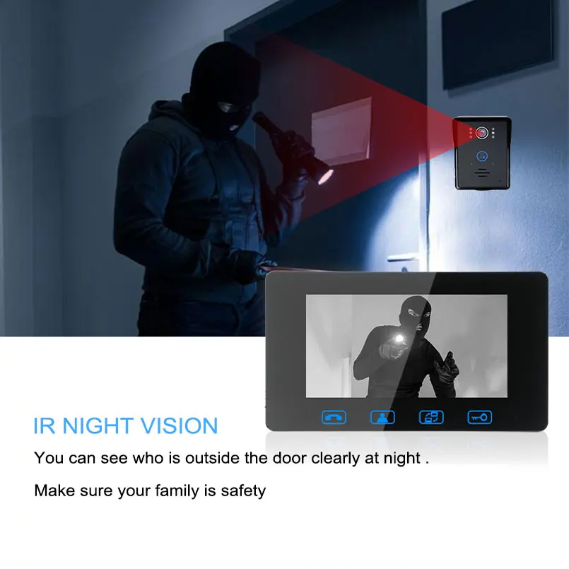 Saful 7 дюймов ЖК-экран проводной видеодомофон домофон ИК ночного видения Визуальный дверной звонок непромокаемая дверная домофон система для дома