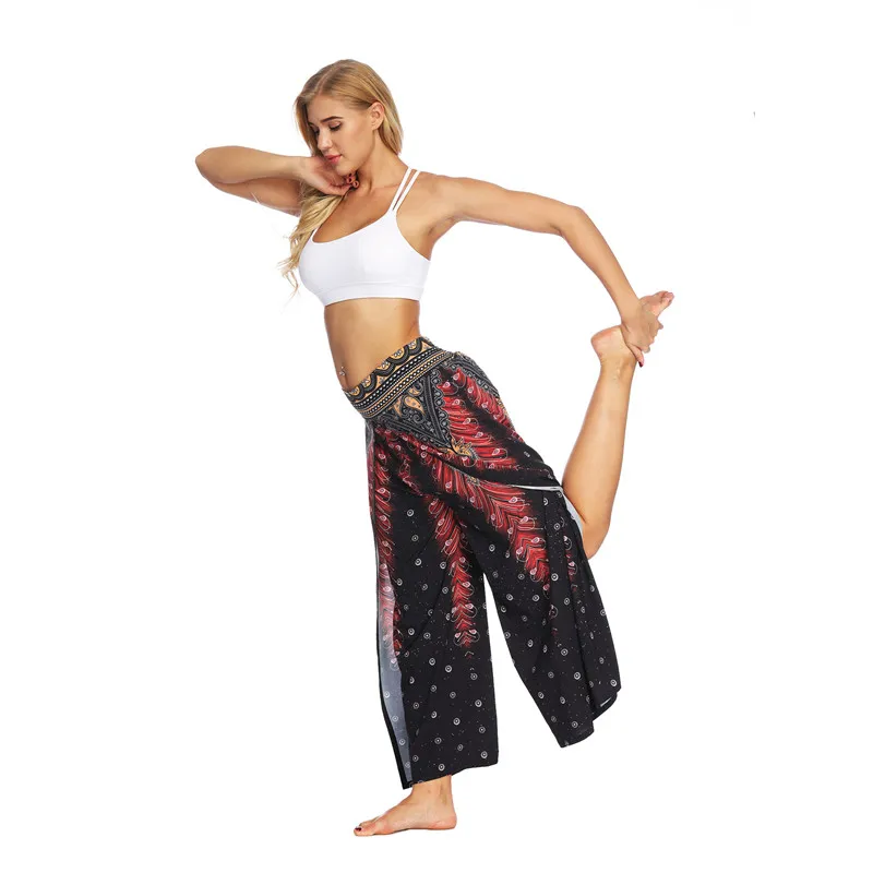 New Summer Womens Boho Floral Print Elastic Waist Lantern Pants Casual Loose Drop-Crotch Trousers Bottom Female Pants