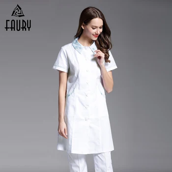 

Summer Short-sleeved Women's Dental Clinic Lab Coat Beauty Salon Hospital Medical Nurse Information Desk Pharmacy Work Uniforms