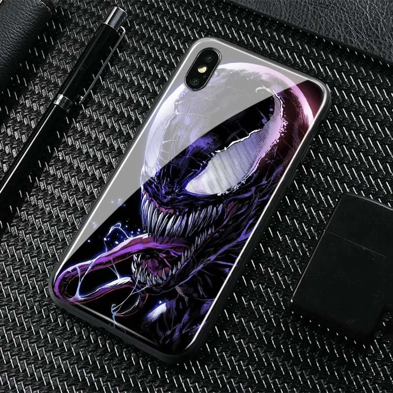 Venom дизайн плакат закаленное стекло Мягкий силиконовый чехол для телефона чехол для iPhone 6 6s 7 8 Plus X XR XS 11 Pro MAX - Цвет: VENOM 2